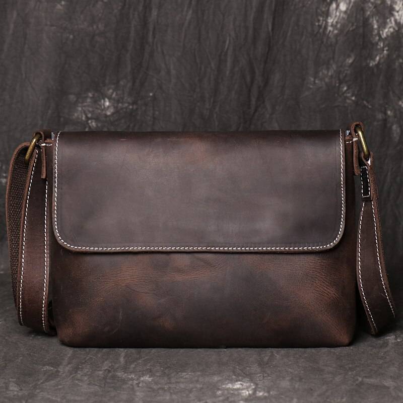 Crossbody Bags For Men Simple Vintage And Popular First Layer Cowhide Hardware Magnetic Buckle Men's Wrapped Flap Shoulder Bag