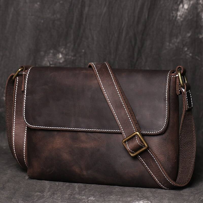 Crossbody Bags For Men Simple Vintage And Popular First Layer Cowhide Hardware Magnetic Buckle Men's Wrapped Flap Shoulder Bag