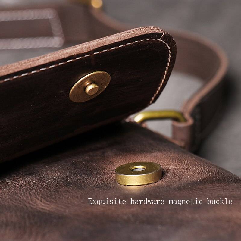 Crossbody Bags For Men Simple Vintage And Popular First Layer Cowhide Hardware Magnetic Buckle Men's Wrapped Flap Shoulder Bag