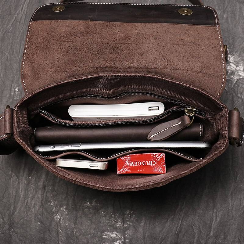 Crossbody Bags For Men Simple Vintage And Popular First Layer Cowhide Hardware Magnetic Buckle Men's Wrapped Flap Shoulder Bag