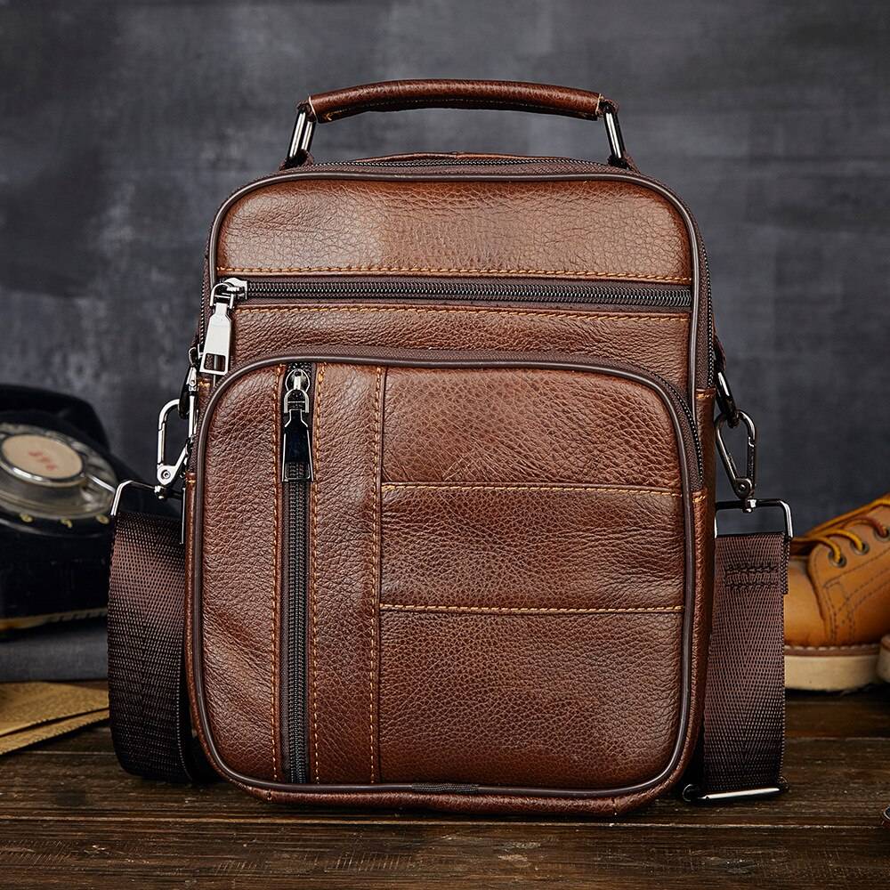 Men's Natural Leather Handbag For Tablet Male Genuine Leather Shoulder Bag Small Men Travel Messenger Crossbody Bags Tote