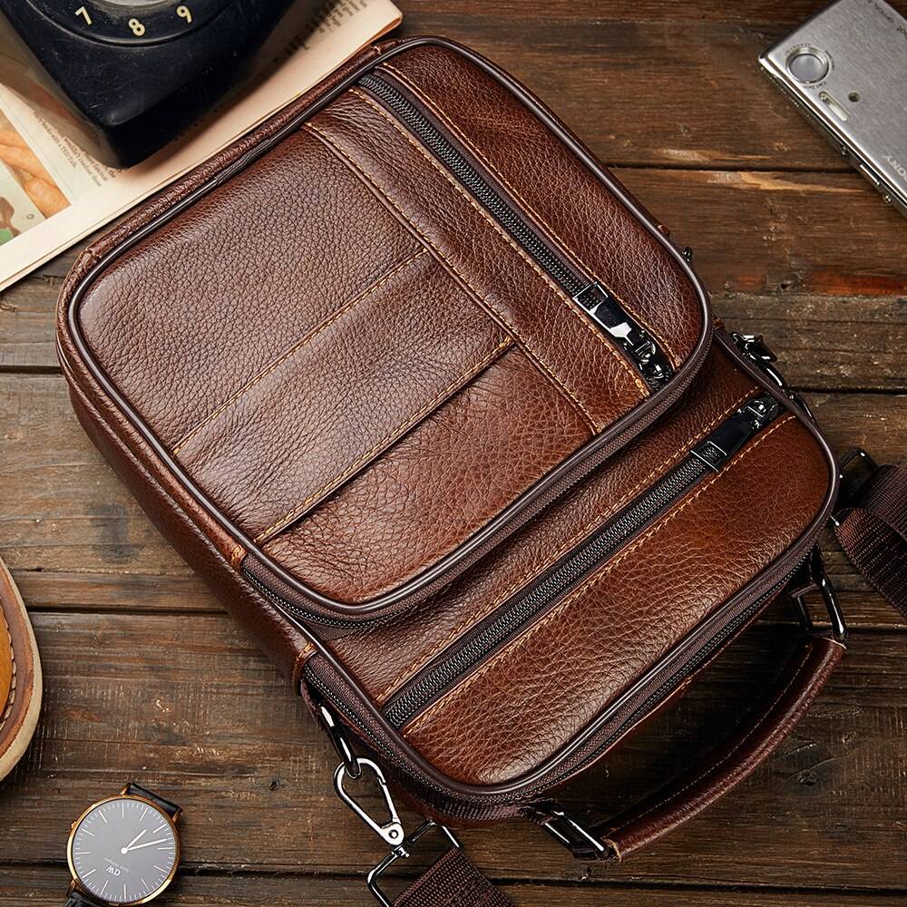 Men's Natural Leather Handbag For Tablet Male Genuine Leather Shoulder Bag Small Men Travel Messenger Crossbody Bags Tote