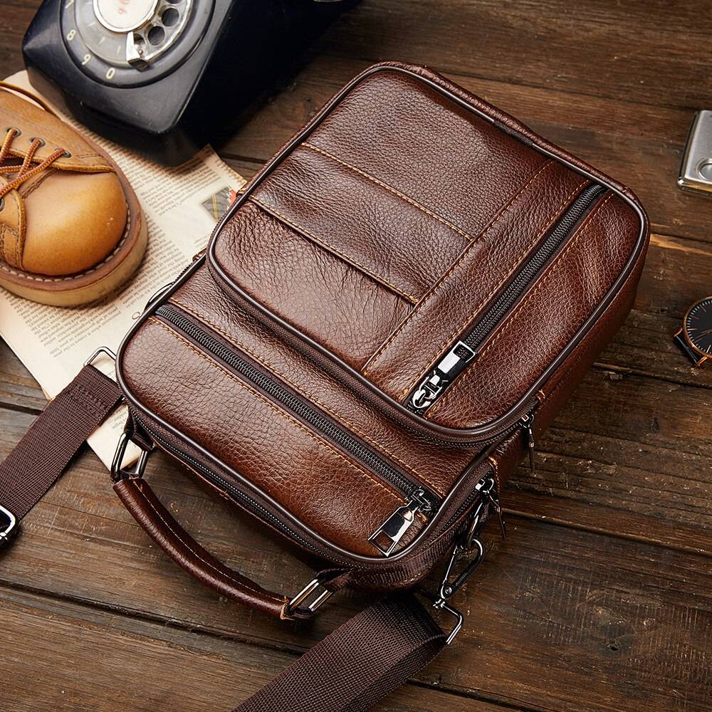 Men's Natural Leather Handbag For Tablet Male Genuine Leather Shoulder Bag Small Men Travel Messenger Crossbody Bags Tote