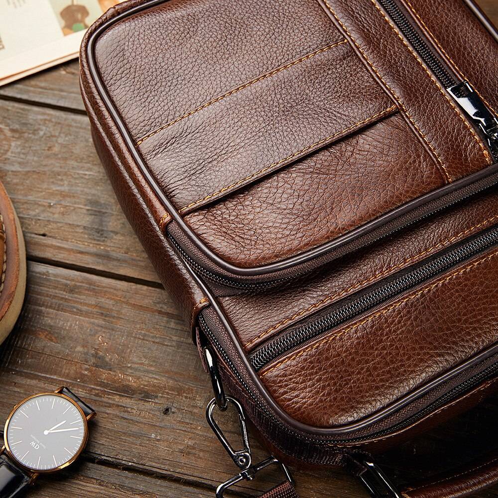 Men's Natural Leather Handbag For Tablet Male Genuine Leather Shoulder Bag Small Men Travel Messenger Crossbody Bags Tote