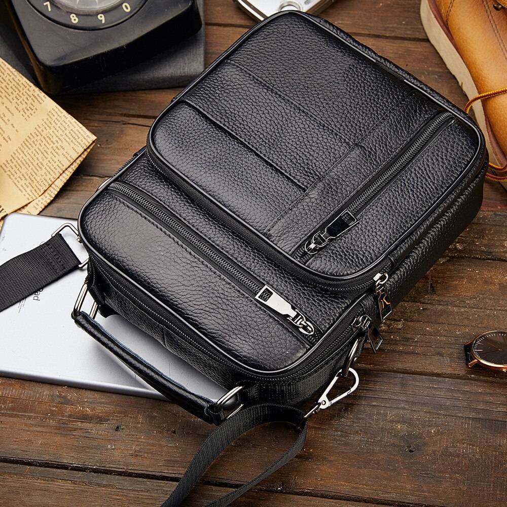 Men's Natural Leather Handbag For Tablet Male Genuine Leather Shoulder Bag Small Men Travel Messenger Crossbody Bags Tote