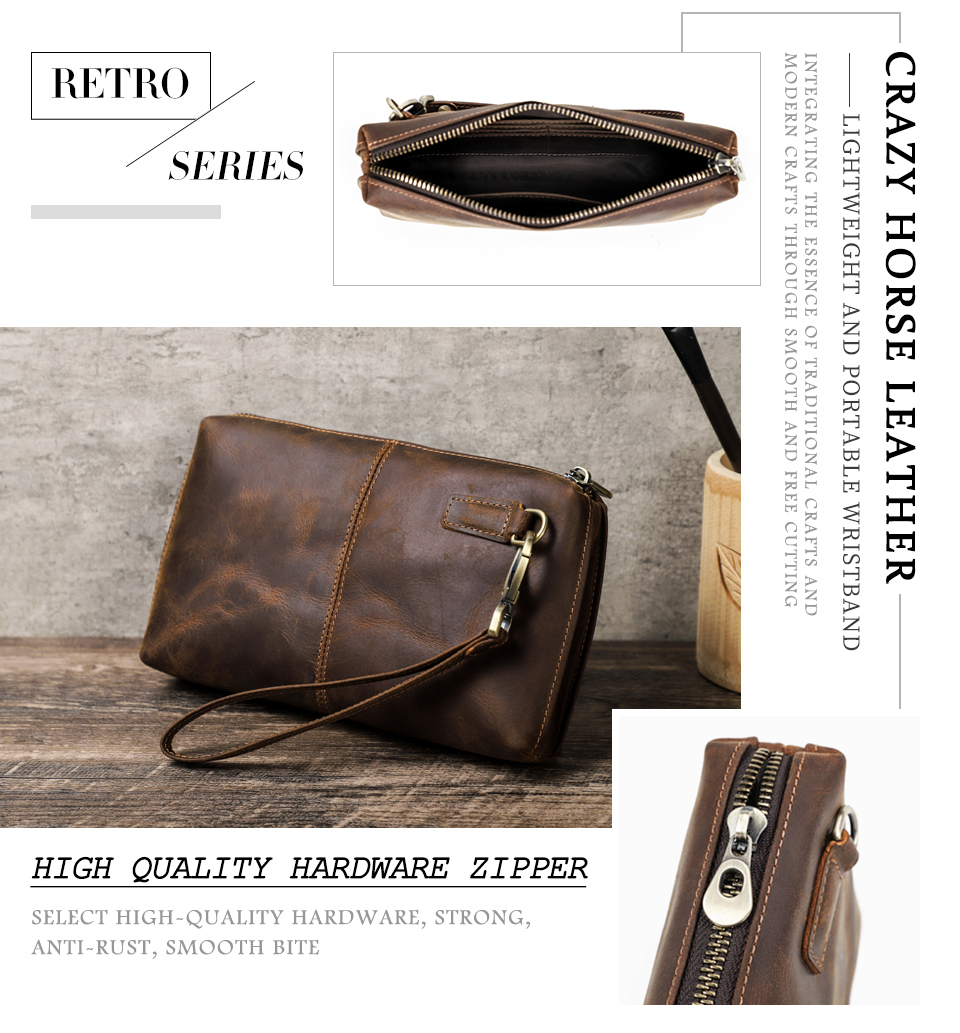 CONTACT'S Vintage Men's Clutch Bag RFID Genuine Leather Clutch Wallet Bag Casual Long Purse Large Capacity Travel Handbag Male