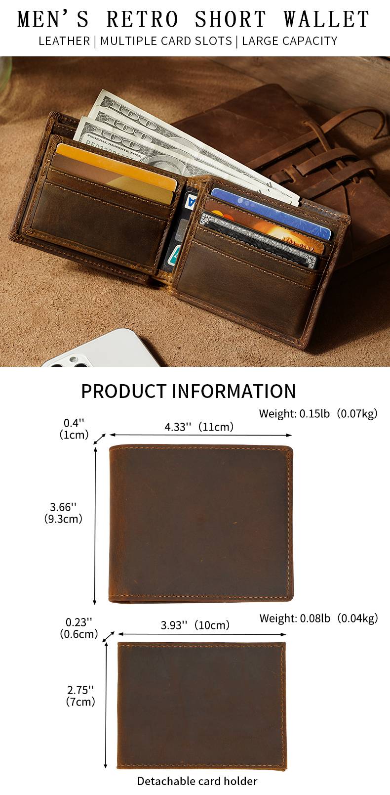 Vintage Men Genuine Leather Wallet Short Multi Function Money Clip Large Capacity Wallet for Men Credit Cardholders Purses Men