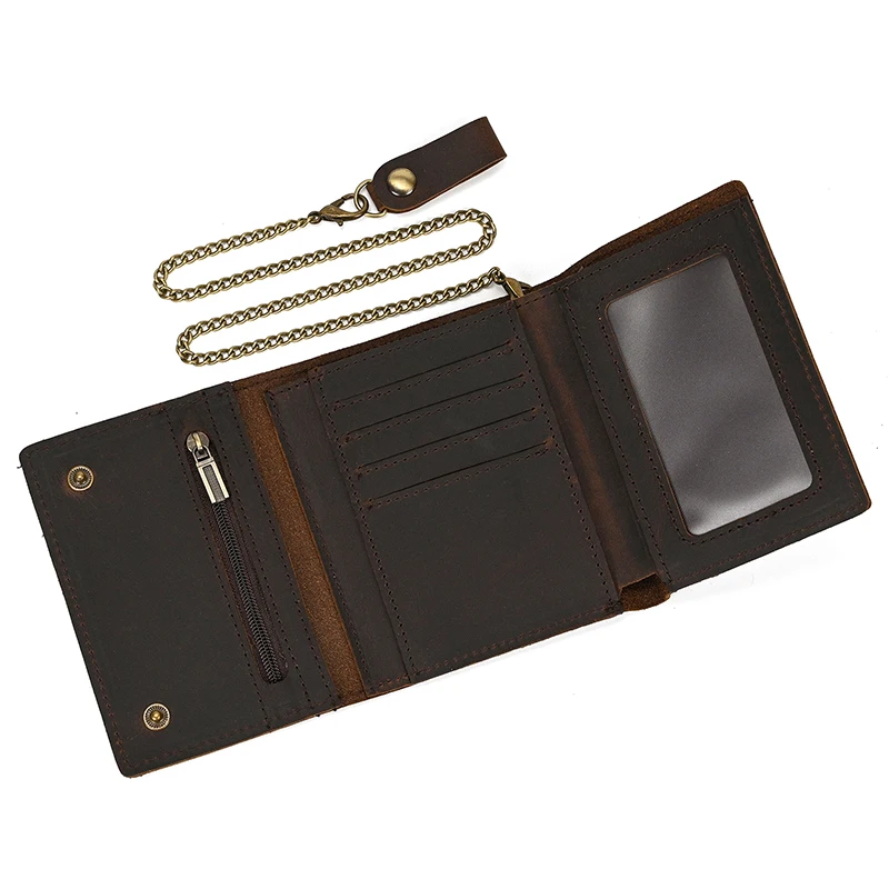 Newest Designer wallet men luxury men genuine leather wallet card holder short purse leather wallet with iron chain trifold