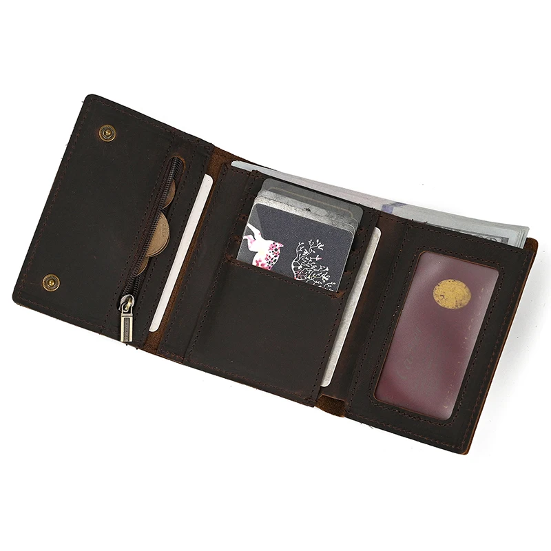 Newest Designer wallet men luxury men genuine leather wallet card holder short purse leather wallet with iron chain trifold