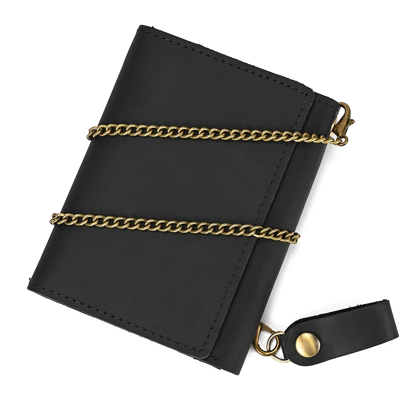 Newest Designer wallet men luxury men genuine leather wallet card holder short purse leather wallet with iron chain trifold