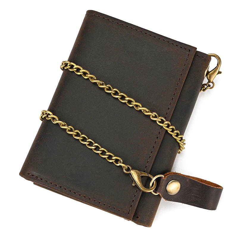 Newest Designer wallet men luxury men genuine leather wallet card holder short purse leather wallet with iron chain trifold