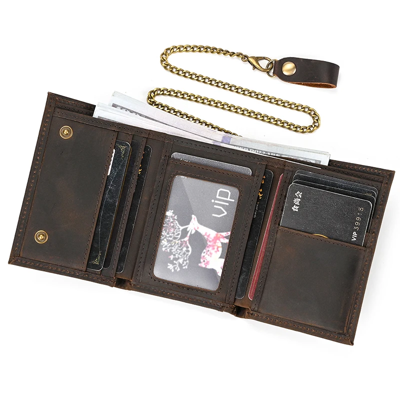 Newest Designer wallet men luxury men genuine leather wallet card holder short purse leather wallet with iron chain trifold