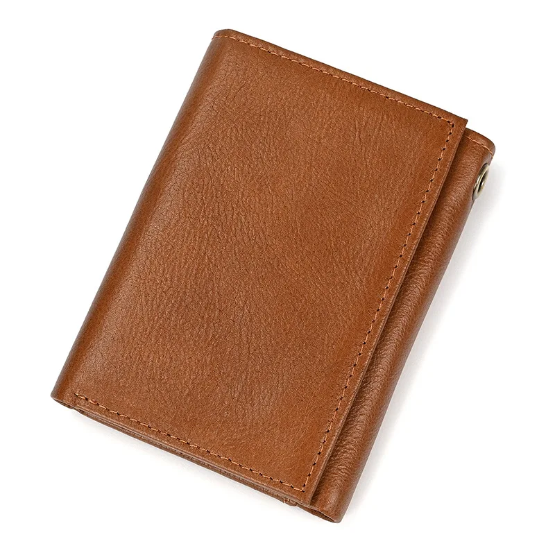 Newest Designer wallet men luxury men genuine leather wallet card holder short purse leather wallet with iron chain trifold