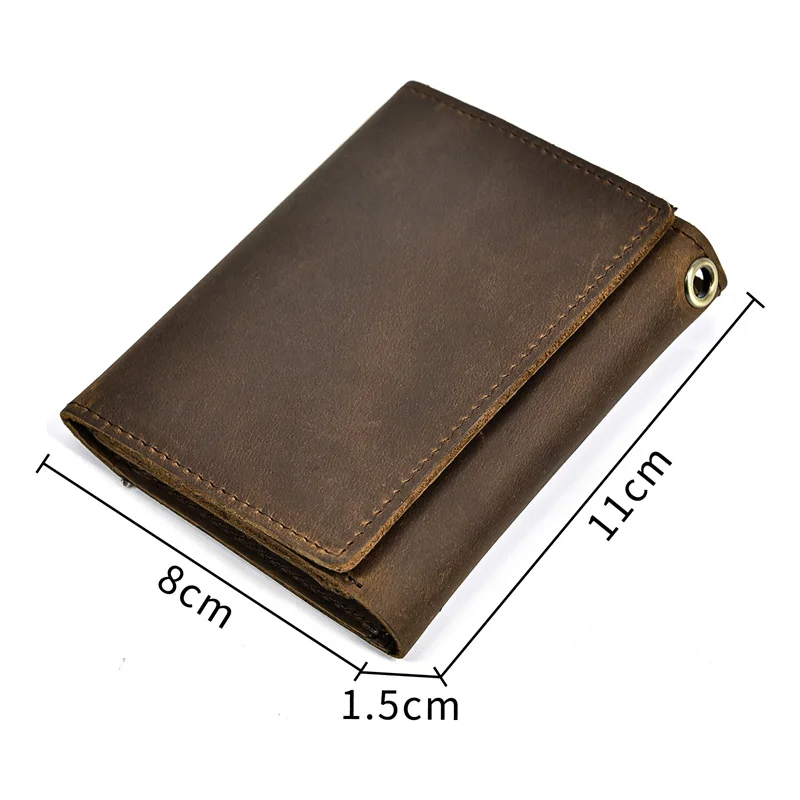 Newest Designer wallet men luxury men genuine leather wallet card holder short purse leather wallet with iron chain trifold