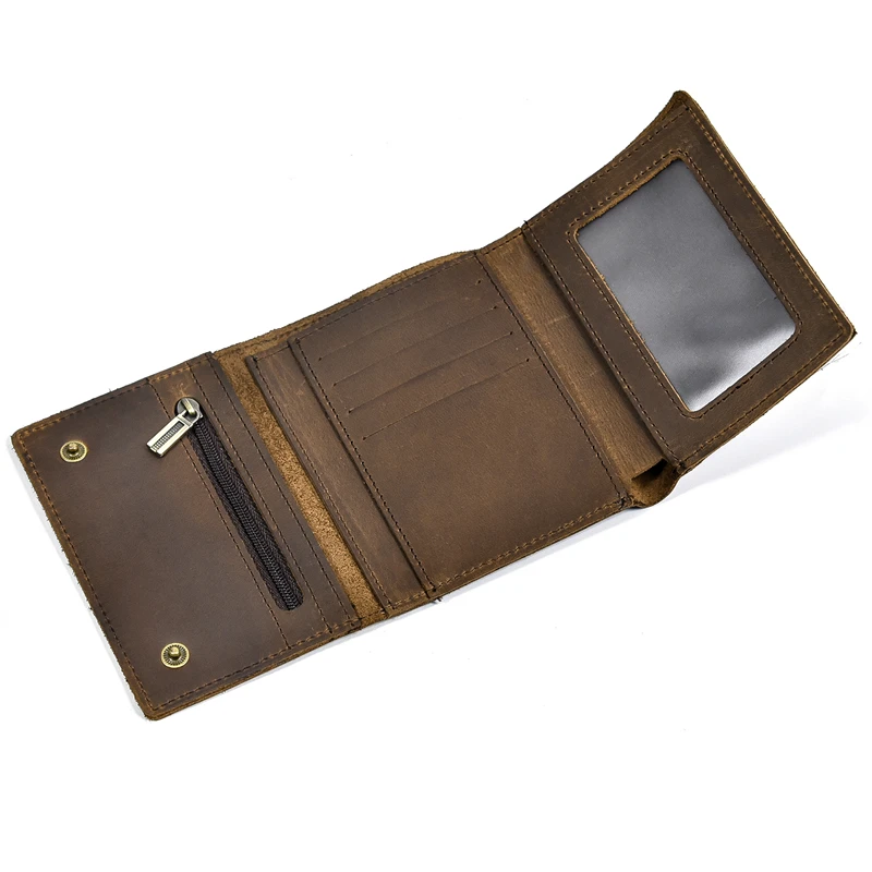 Newest Designer wallet men luxury men genuine leather wallet card holder short purse leather wallet with iron chain trifold