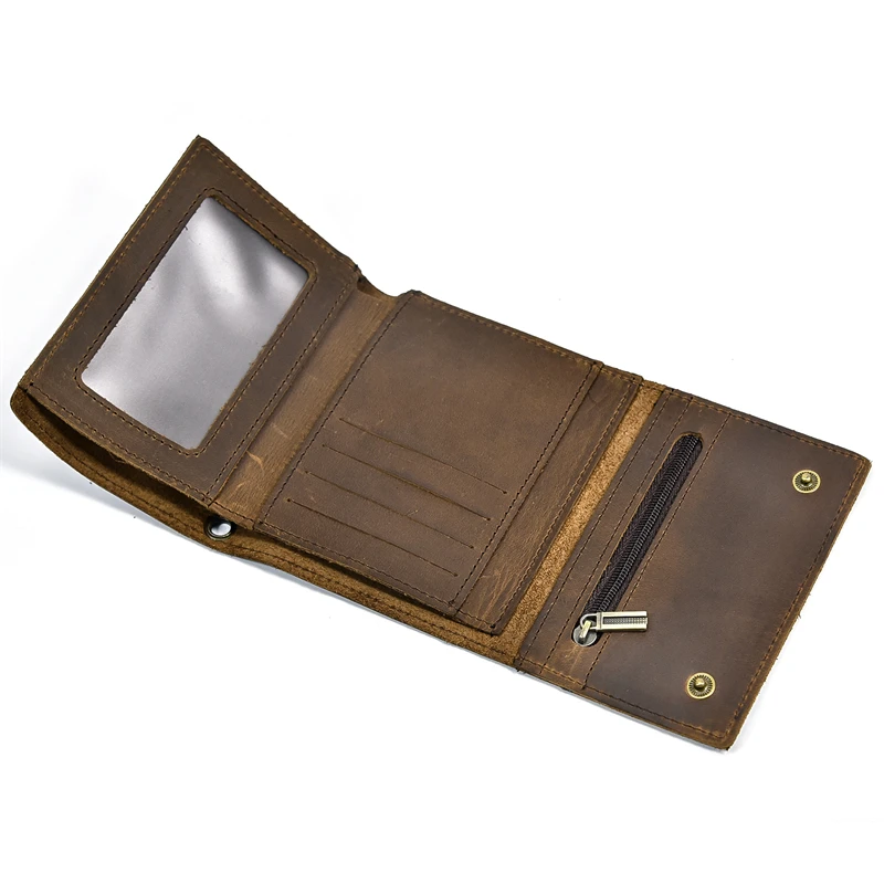 Newest Designer wallet men luxury men genuine leather wallet card holder short purse leather wallet with iron chain trifold