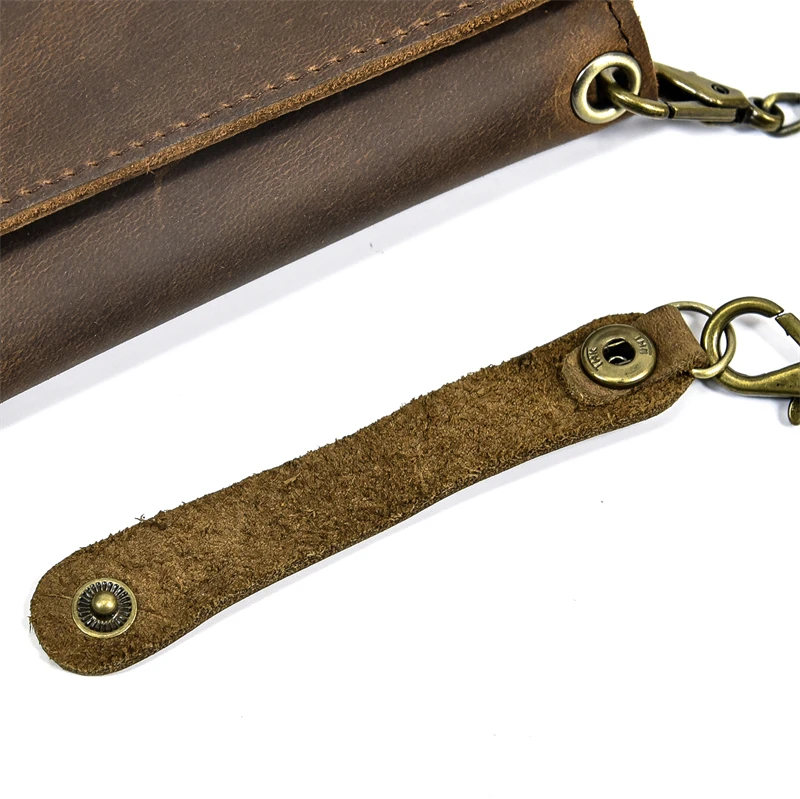 Newest Designer wallet men luxury men genuine leather wallet card holder short purse leather wallet with iron chain trifold