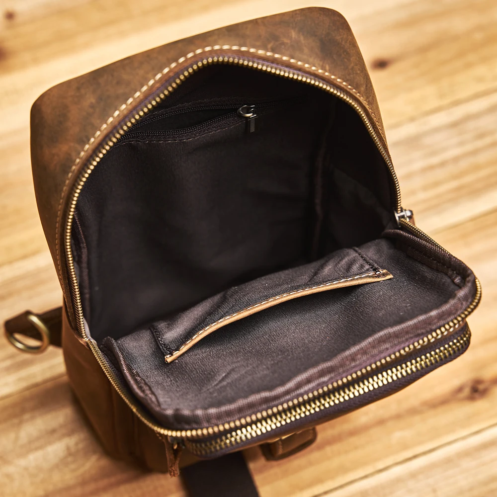Genuine Leather Men's Leather Chest Bag Vintage Sling Bag For Men,Crossbody Shoulder Bag Casual Small Backpack